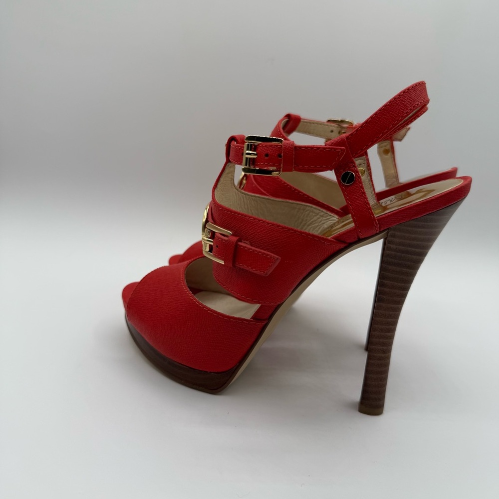 Michael Kors Mackenzie Saffiano Leather Logo Platform Sandal Luggage Size 7.5M - Picture 8 of 17